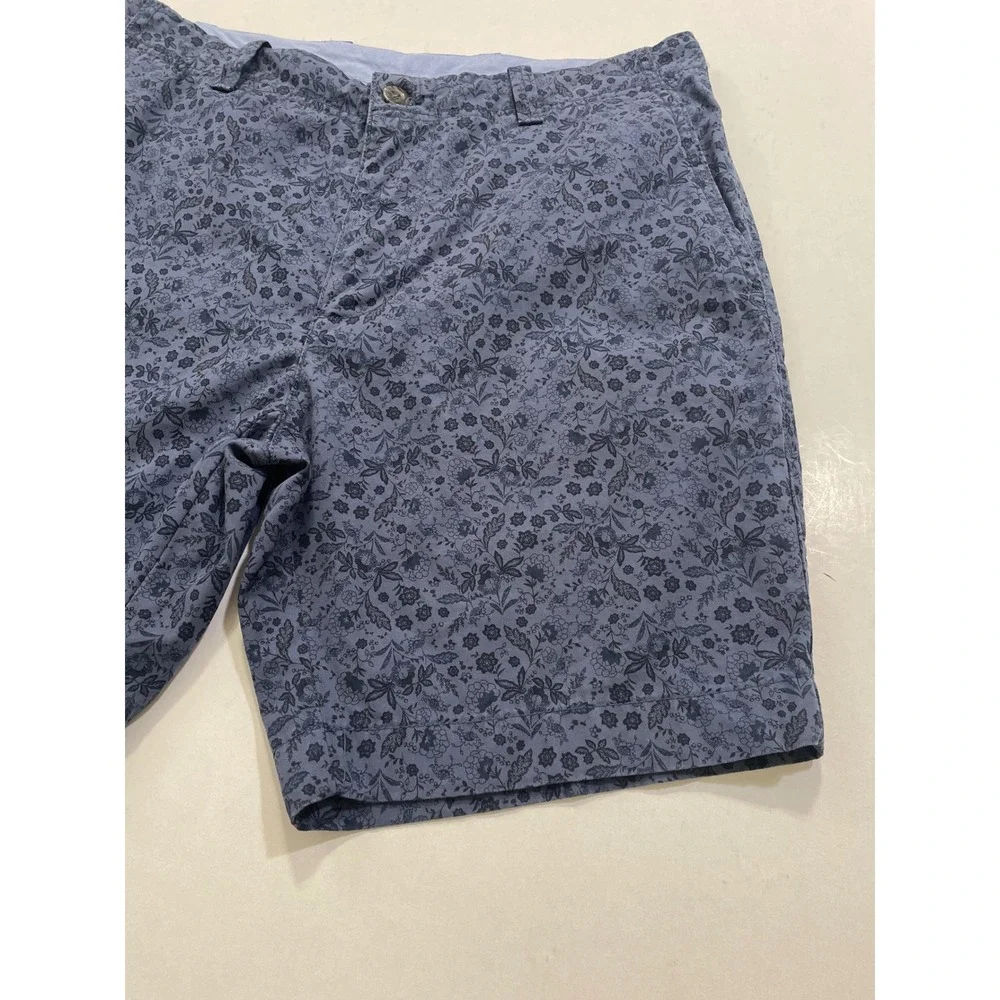 Roundtree & Yorke Casuals Mens 34 Blue Floral Cotton‎ Flat Front Chino Shorts